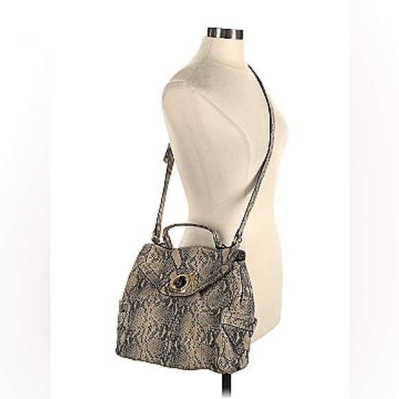 B Makowsky Satchel Shoulder Crossbody Handbag Leather Gray Beige gold Snake Y2K - Picture 16 of 16